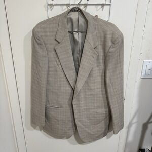 S.T. Dupont Paris Sport Coat Beige Jacket Windowpane Check Wool 54R 44R